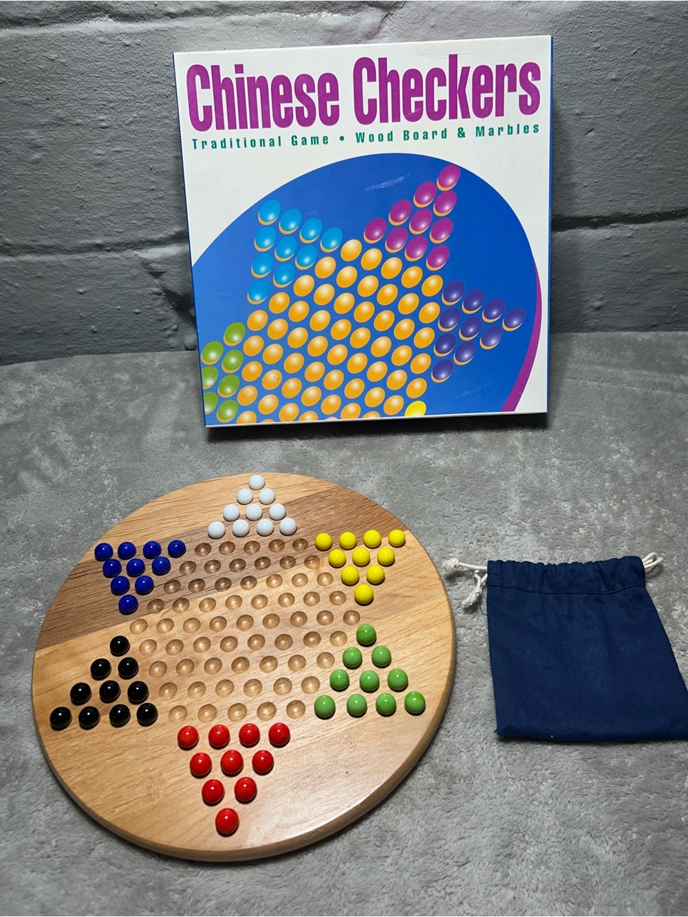 Wooden Board Game with Multicolor Marbles
